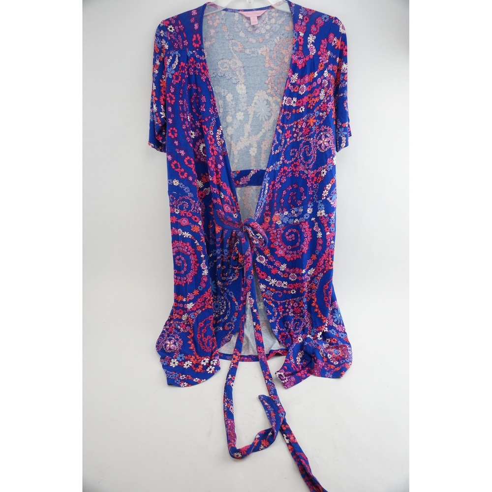 Lilly Pulitzer Arina Wrap Dress Size M Blue Floral Paisley‎ Short Sleeve EUC